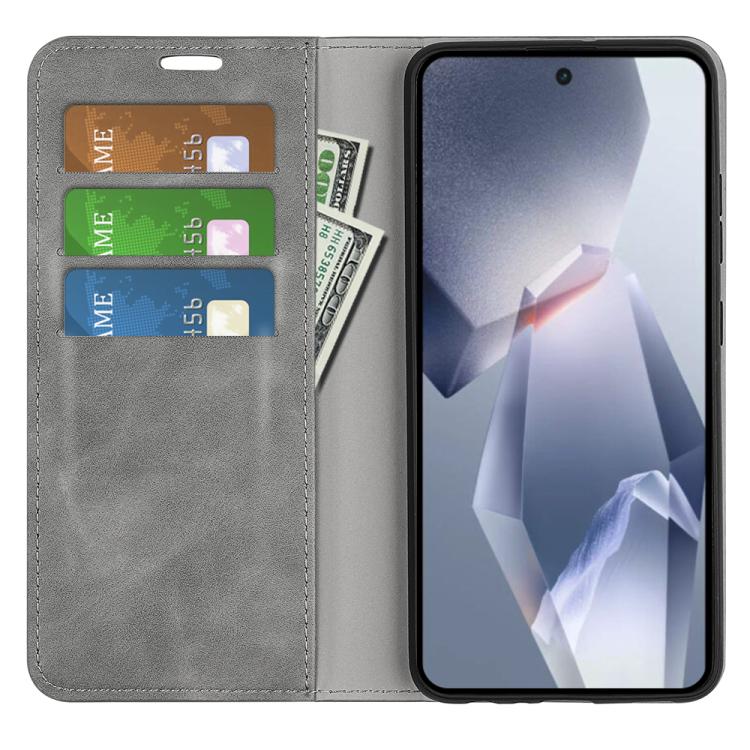 Funda de Cuero con Ventosa Magnética para OnePlus Ace 5 Pro Retro-Skin (Gris)