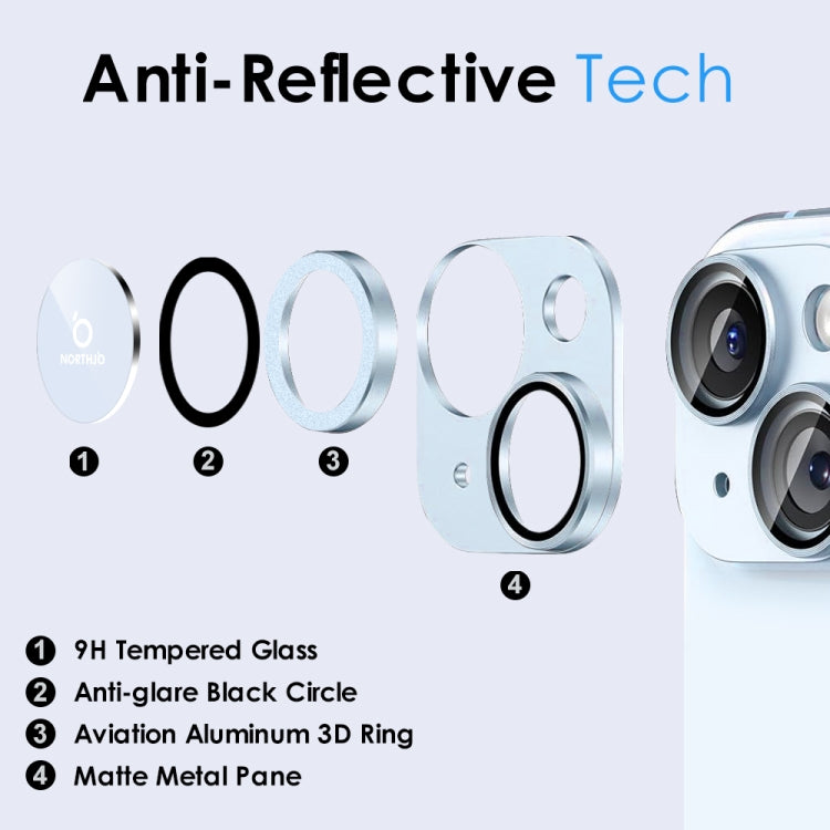 Película de Lente Trasera para iPhone 15/15 Plus Northjo Vidrio Templado Integrada Esmerilada (Azul) - MOVILSTORE