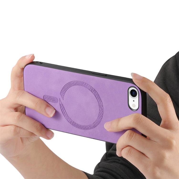 Funda para iPhone 16E con Tapa Trasera de PU Magsafe Color Sólido Retro (Morado)