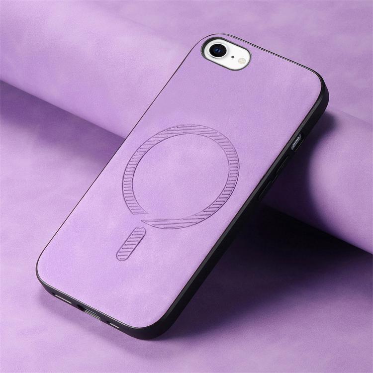 Funda para iPhone 16E con Tapa Trasera de PU Magsafe Color Sólido Retro (Morado)