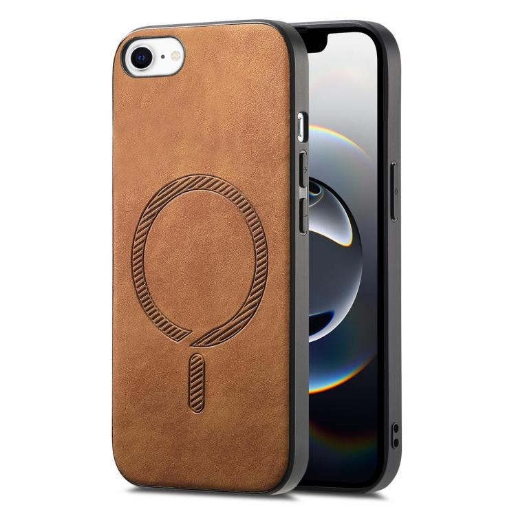Funda Trasera PU Magsafe para iPhone 16E Retro Color Sólido (Marrón)