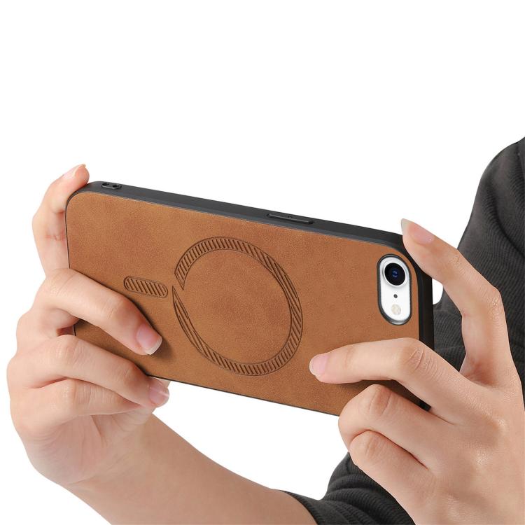 Funda Trasera PU Magsafe para iPhone 16E Retro Color Sólido (Marrón)