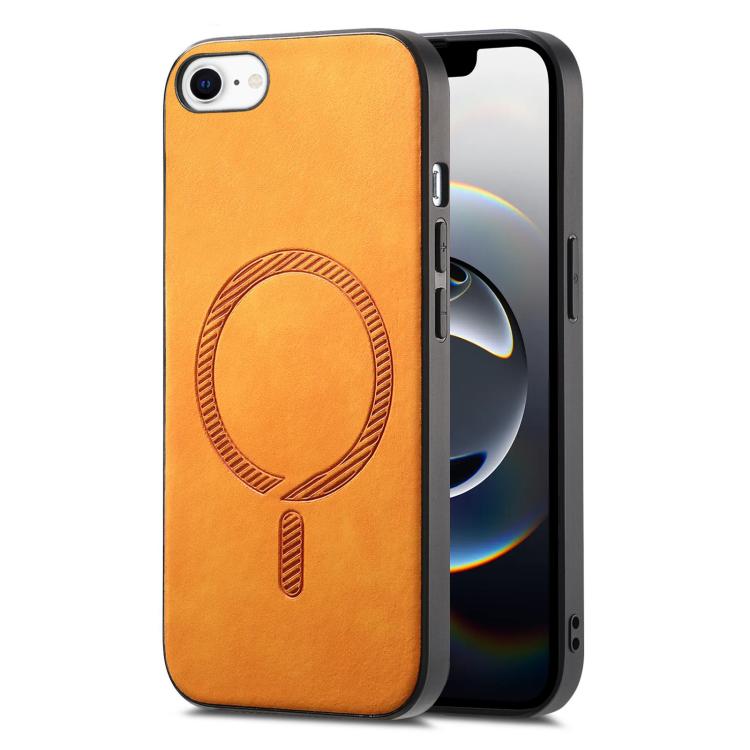 Funda para iPhone 16E con Tapa Trasera de PU Magsafe Color Sólido (Amarilla)