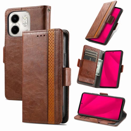Funda de Cuero con Hebilla Magnética Doble para Infinix Smart 9 Caseneo Splicing (Marrón)