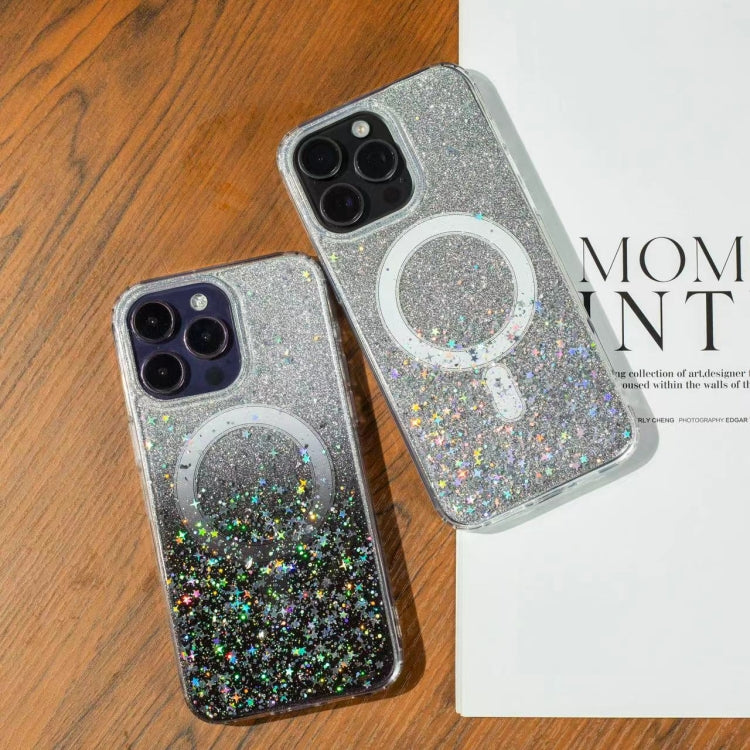 Funda para Teléfono Magsafe iPhone 15 Purpurina Degradada Estrellas (Negro Degradado) - MOVILSTORE