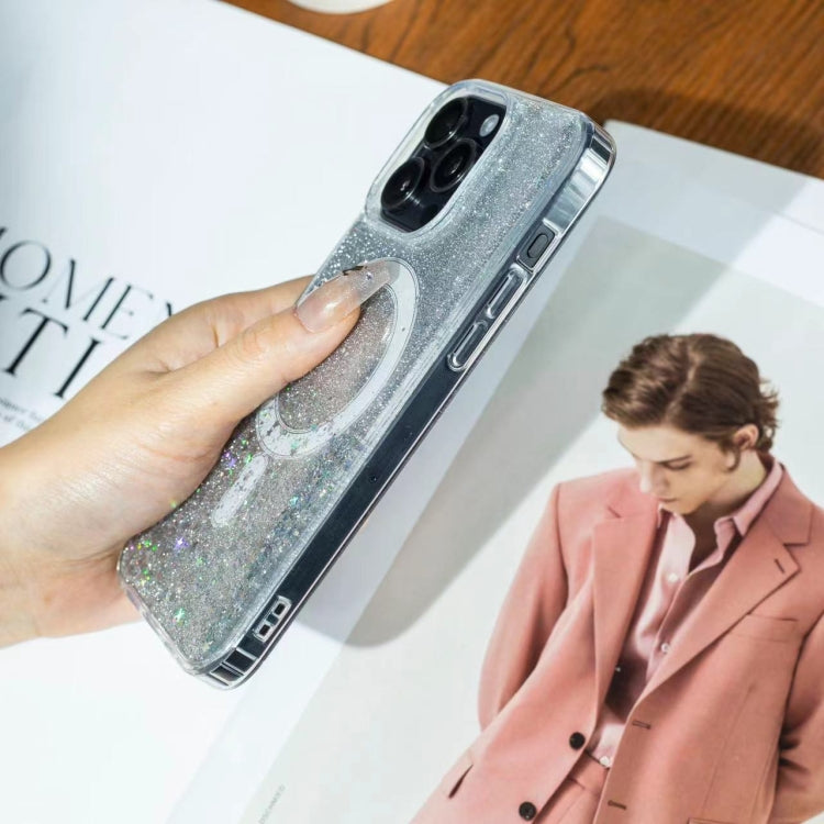 Funda MagSafe con purpurina degradada y estrellas para iPhone 16e (verde degradado)