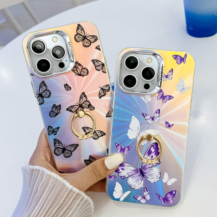 Estuche para Teléfono con Soporte Anillo Mariposa Galvanoplastia Láser para iPhone 15 (Mariposas de Colores) - MOVILSTORE