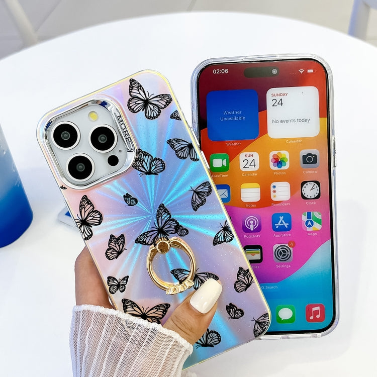 Estuche para Teléfono con Soporte Anillo Mariposa Galvanoplastia Láser para iPhone 15 (Mariposas de Colores) - MOVILSTORE
