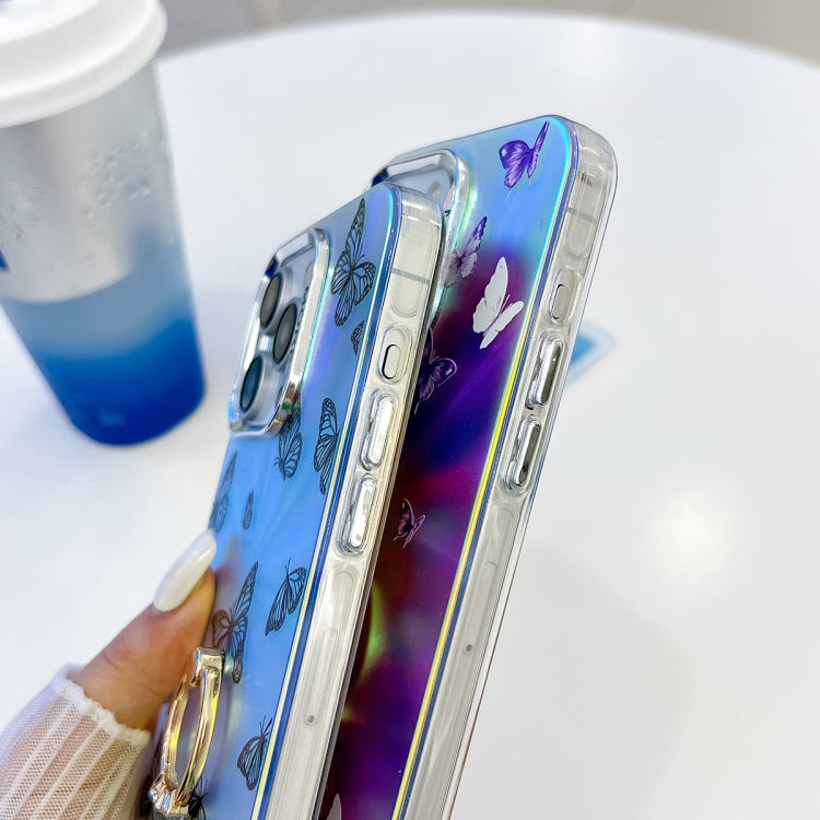 Estuche para Teléfono con Soporte Anillo Mariposa Galvanoplastia Láser para iPhone 15 (Mariposas de Colores) - MOVILSTORE