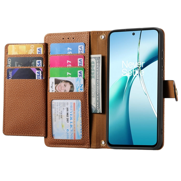 Funda de Cuero con Cordón y Cremallera Love para OnePlus Ace 3 Pro (Marrón)