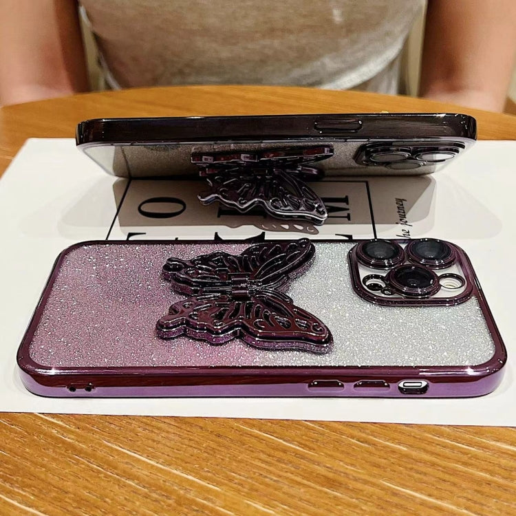 Estuche para teléfono TPU iPhone 15 Mariposa 3D Brillo Degradado Galvanizado (Plateado Degradado) - MOVILSTORE
