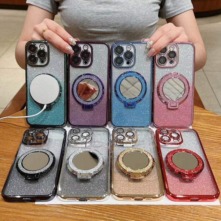 Funda para Teléfono iPhone 15 Magsafe con Soporte Espejo Plateado y Brillo Degradado (Gris) - MOVILSTORE