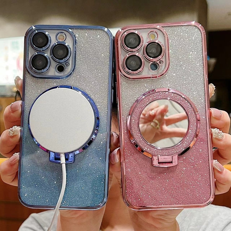 Funda para Teléfono iPhone 15 Magsafe con Soporte Espejo Plateado y Brillo Degradado (Gris) - MOVILSTORE
