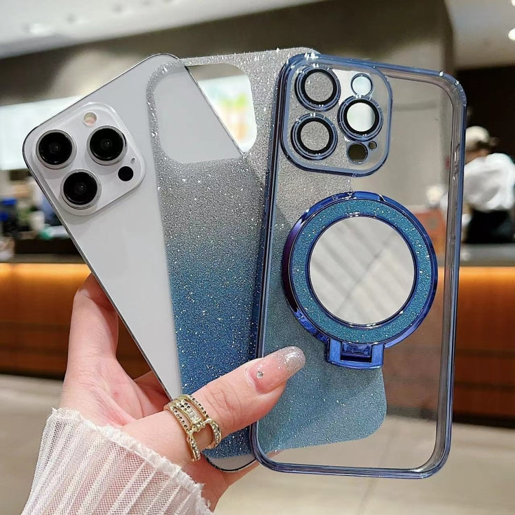 Funda para Teléfono iPhone 15 Magsafe con Soporte Espejo Plateado y Brillo Degradado (Gris) - MOVILSTORE