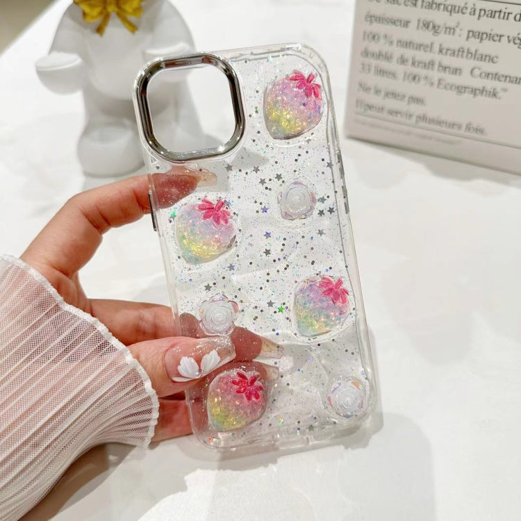 Funda para Teléfono TPU Epoxi iPhone 15 Purpurina Floral 3D (Fresa Rosa) - MOVILSTORE