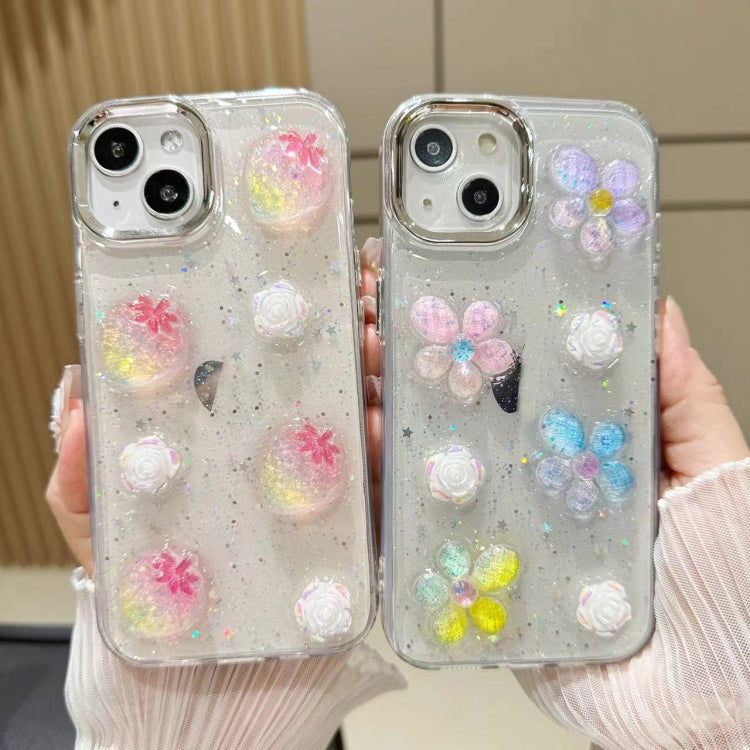 Funda para Teléfono TPU Epoxi iPhone 15 Purpurina Floral 3D (Fresa Rosa) - MOVILSTORE