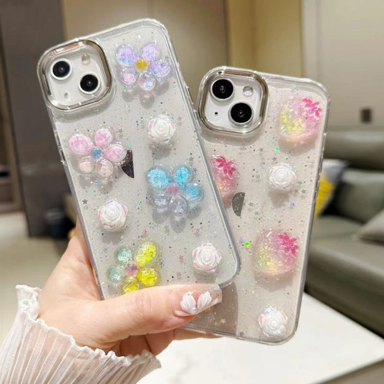 Funda para Teléfono TPU Epoxi iPhone 15 Purpurina Floral 3D (Fresa Rosa) - MOVILSTORE