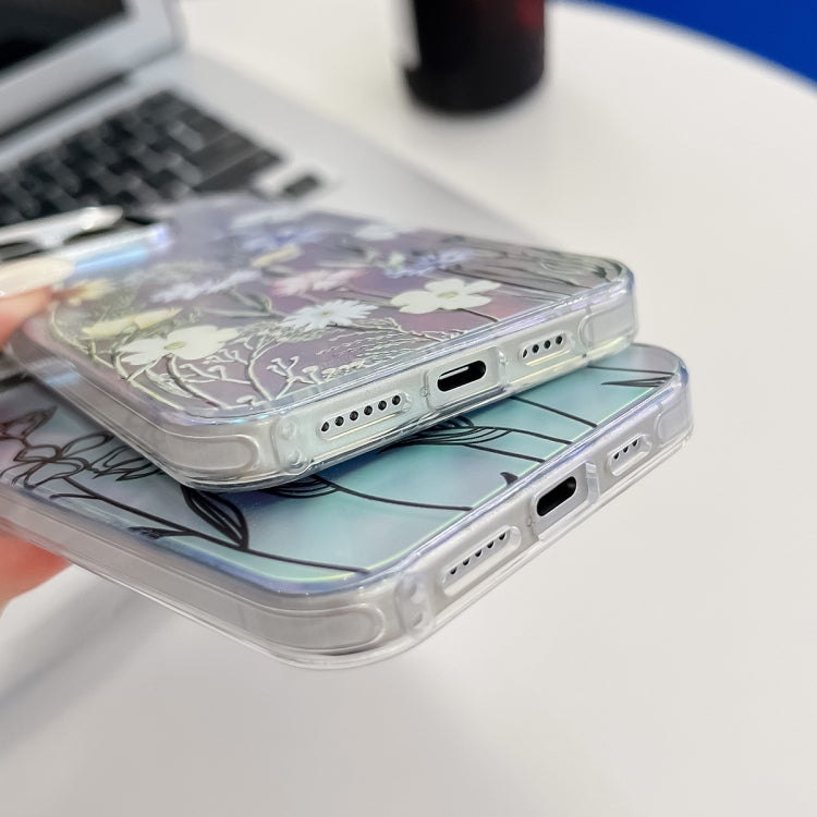 Caja de teléfono TPU para iPhone 15 con textura de flor láser galvanizada (Morning Glory Ah16) - MOVILSTORE