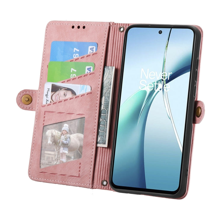Funda de Cuero para OnePlus Ace 3 Pro con Hebilla Lateral y Cierre Geométrico (Rosa)