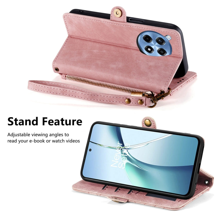 Funda de Cuero para OnePlus Ace 3 Pro con Hebilla Lateral y Cierre Geométrico (Rosa)