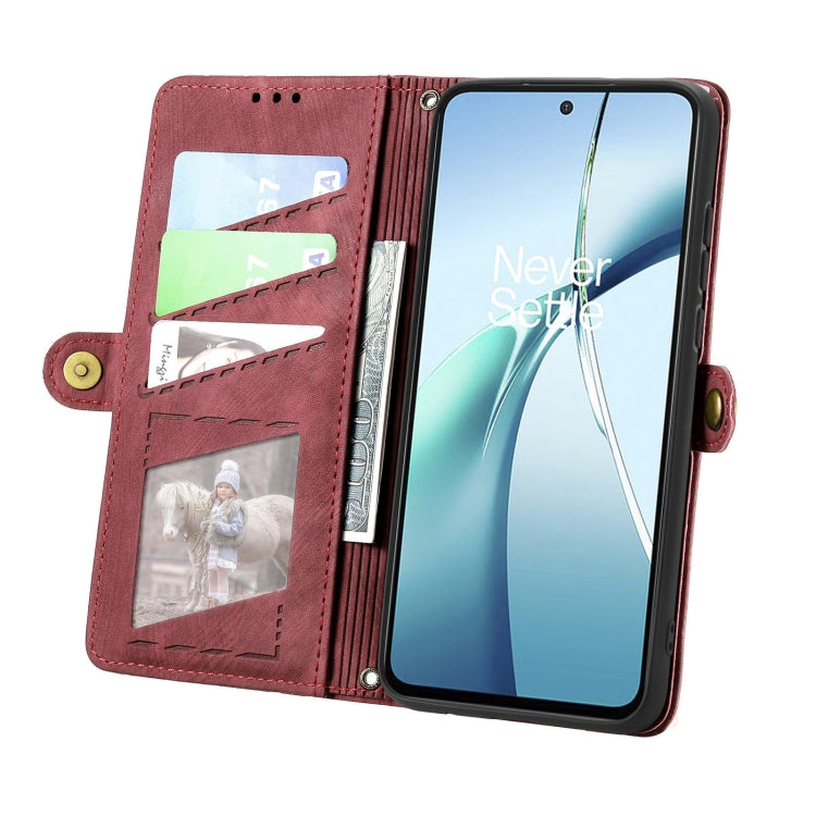 Funda de Cuero OnePlus Ace 3 Pro con Hebilla Lateral y Cierre Geométrico (Rojo)