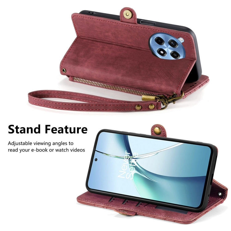 Funda de Cuero OnePlus Ace 3 Pro con Hebilla Lateral y Cierre Geométrico (Rojo)