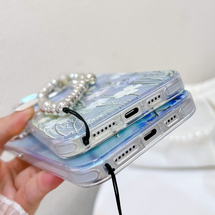 Funda para Teléfono iPhone 15 con Flor Láser Galvanizada y Correa para Muñeca (Plum Blossom Ah18) - MOVILSTORE