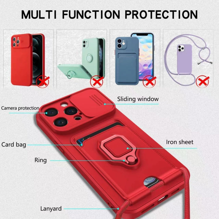 Funda de Silicona para iPhone 16 Plus con Soporte para Tarjetas Magnético y Deslizante (Rojo)