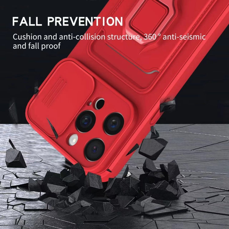 Funda de Silicona para iPhone 16 Plus con Soporte para Tarjetas Magnético y Deslizante (Rojo)