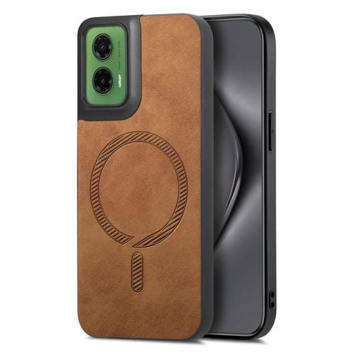 Funda Trasera Magnética de PU para Motorola Moto G35 Retro Magsafe (Marrón)