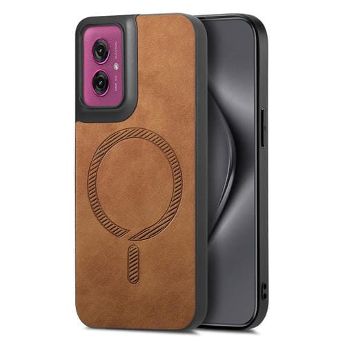 Funda Trasera Magnética de PU para Motorola Moto G55 Retro Magsafe (Marrón)