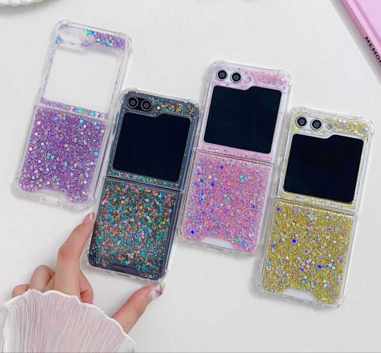 Funda de TPU epoxi con lentejuelas brillantes para Samsung Galaxy Z Flip7 (colorida)