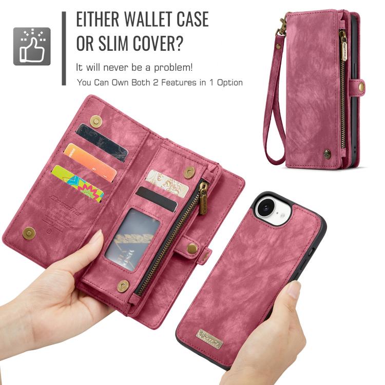 Funda de Cuero Caseme 008 para iPhone 16E Desmontable Multifuncional (Roja)