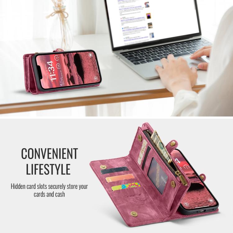 Funda de Cuero Caseme 008 para iPhone 16E Desmontable Multifuncional (Roja)
