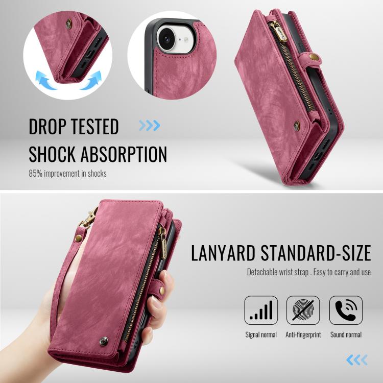 Funda de Cuero Caseme 008 para iPhone 16E Desmontable Multifuncional (Roja)