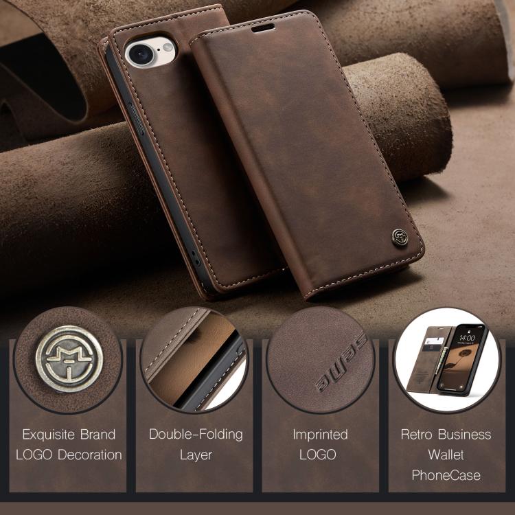 Funda de Cuero Caseme 013 con Tapa Horizontal Multifuncional para iPhone 16E (Café)
