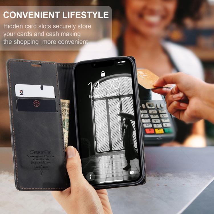 Funda de Cuero con Tapa Horizontal Multifuncional Caseme 013 para iPhone 16E (Negra)