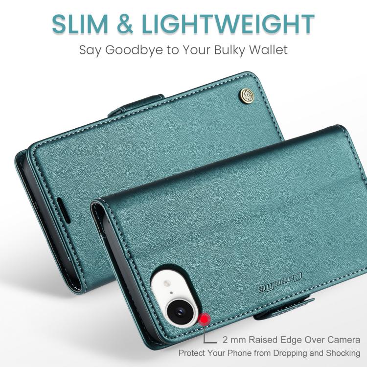Funda para iPhone 16E Caseme 023 con Hebilla de Mariposa Textura de Lichi Antirrobo Rfid (Verde)