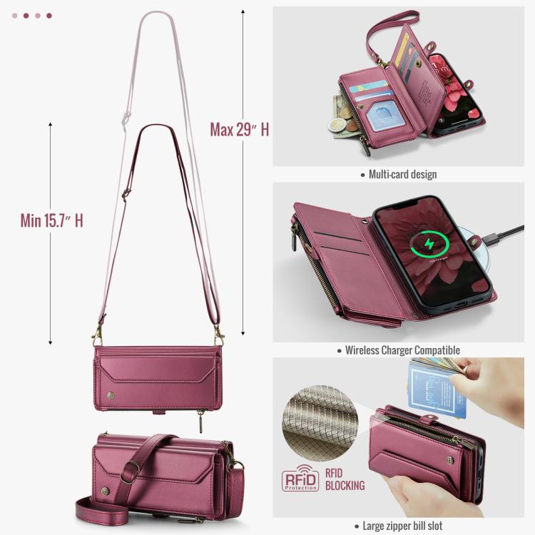 Funda para iPhone 16E Caseme C36 Cuero Antirrobo con Ranuras para Tarjetas y Cremallera (Rojo)