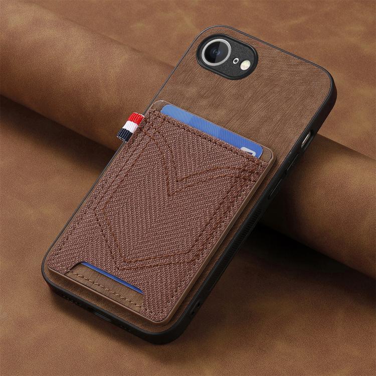 Funda de Piel con Textura Vaquera para iPhone 16E con Ranura para Tarjetas (Marrón)