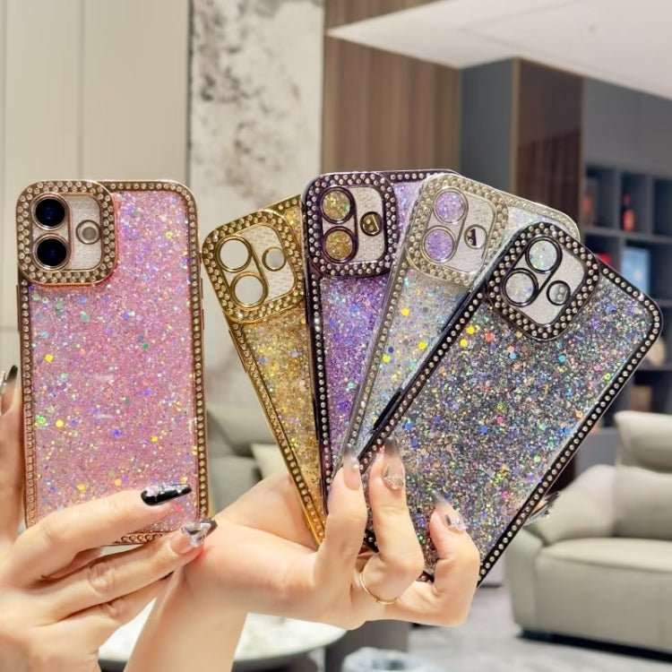 Funda de TPU con lentejuelas brillantes y diamantes para iPhone 16e (negra)