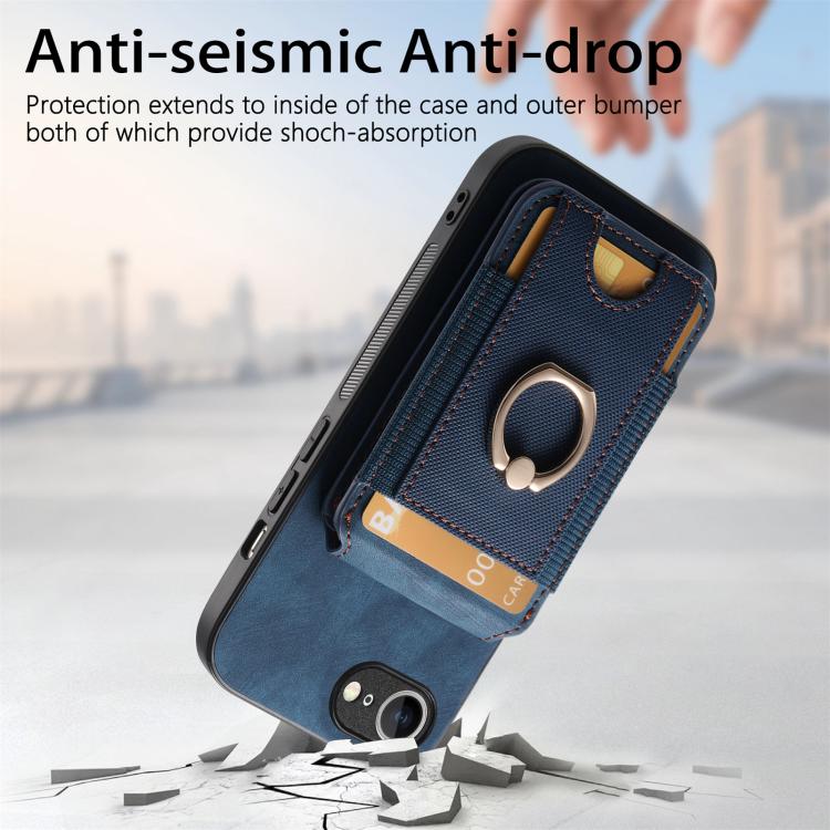 Funda de Cuero para iPhone 16E con Soporte Magnético Divisible y Estilo Retro (Azul)
