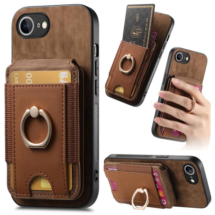 Funda de Cuero para iPhone 16E con Soporte Magnético Divisible Estilo Retro (Marrón)