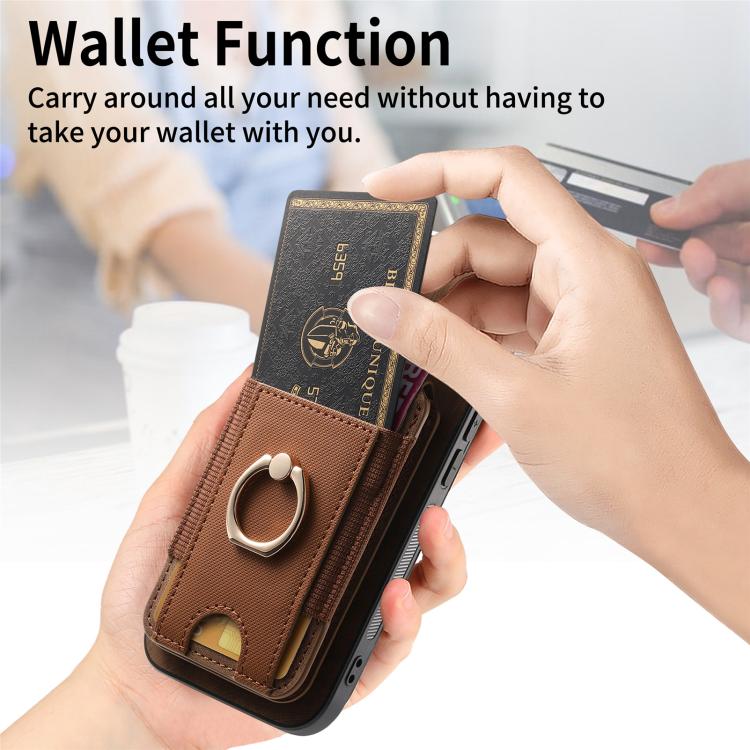 Funda de Cuero para iPhone 16E con Soporte Magnético Divisible Estilo Retro (Marrón)