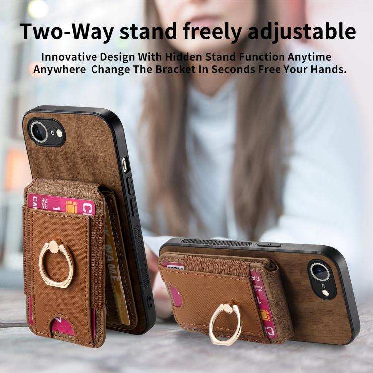 Funda de Cuero para iPhone 16E con Soporte Magnético Divisible Estilo Retro (Marrón)