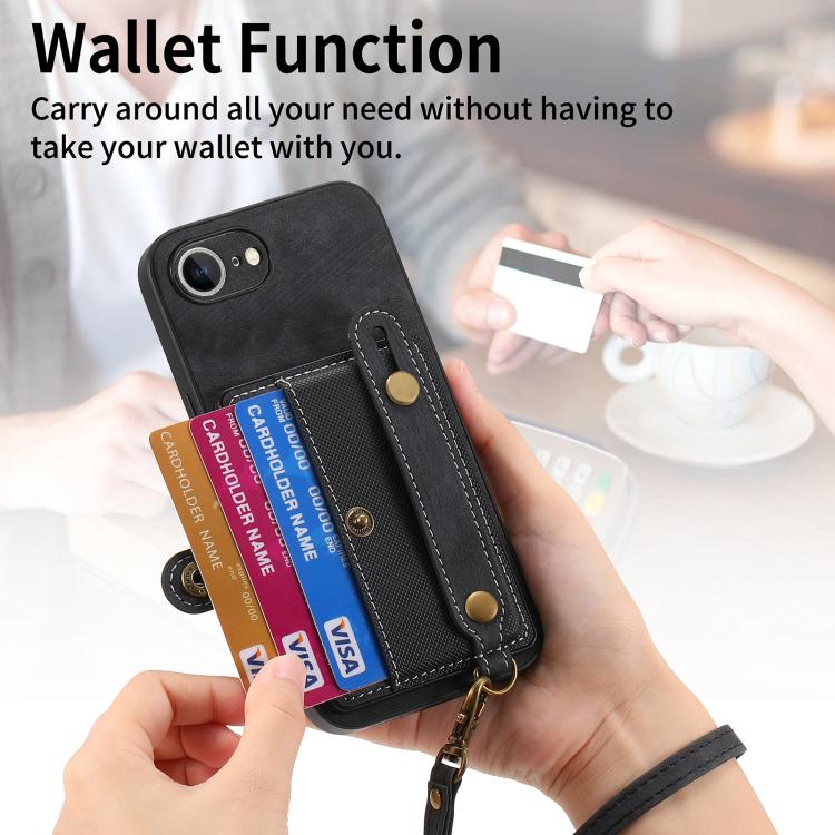 Funda Tipo Billetera Cuero con Correa Cruzada para iPhone 16E (Negro)