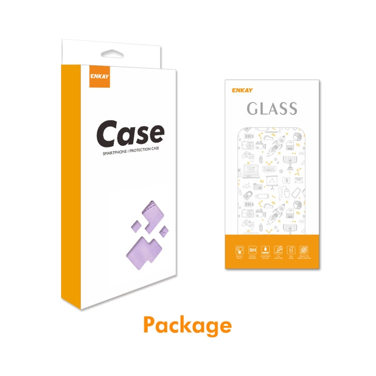 Funda de Cuero Enkay para iPhone 16E con Estampado de Rombos y Estrellas y Película Protectora (Negra)