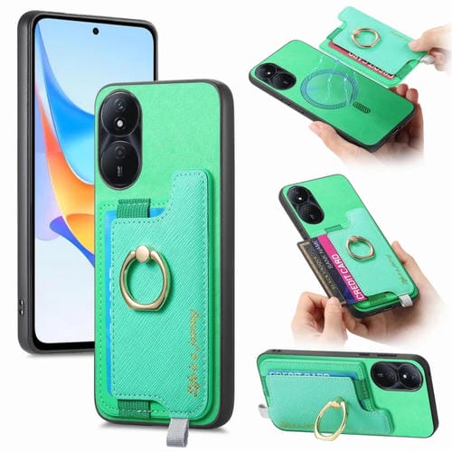 Funda para Teléfono Honor Play 50 Plus 5G con Tarjetero Anillo Cuero Magsafe Cross (Verde)