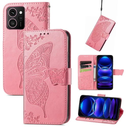 Funda de Cuero para Teléfono HMD Skyline con Relieve de Mariposa y Flor (Rosa)