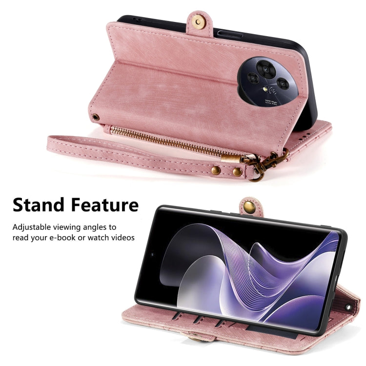 Funda de Cuero Nxtpaper para TCL 50 Pro con Hebilla Lateral y Cremallera Geométrica (Rosa)
